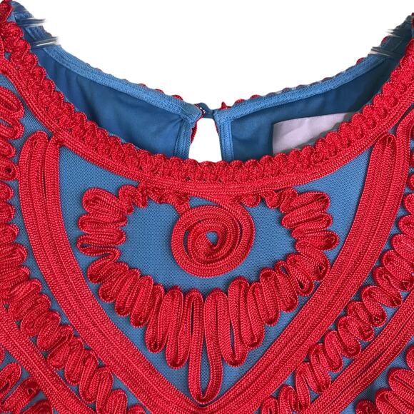 JS Collection Dress Women 12 Red Lace Boho Embroidered Soutache Midi Sleeveless - Picture 2 of 11
